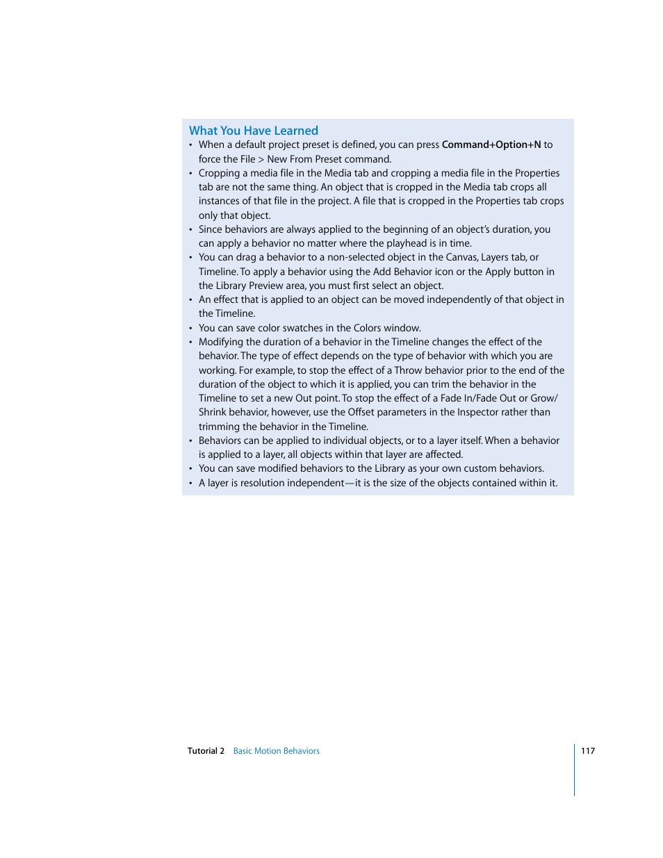 What you have learned | Apple Motion 2 Tutorials User Manual | Page 117 / 235