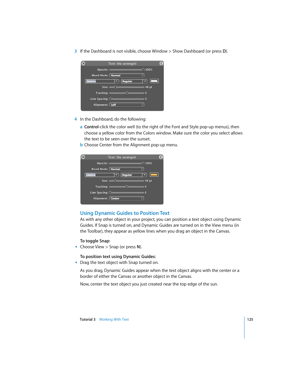 Using dynamic guides to position text | Apple Motion 2 Tutorials User Manual | Page 125 / 235