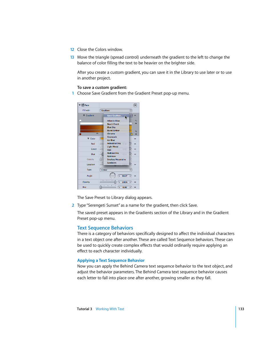 Text sequence behaviors | Apple Motion 2 Tutorials User Manual | Page 133 / 235