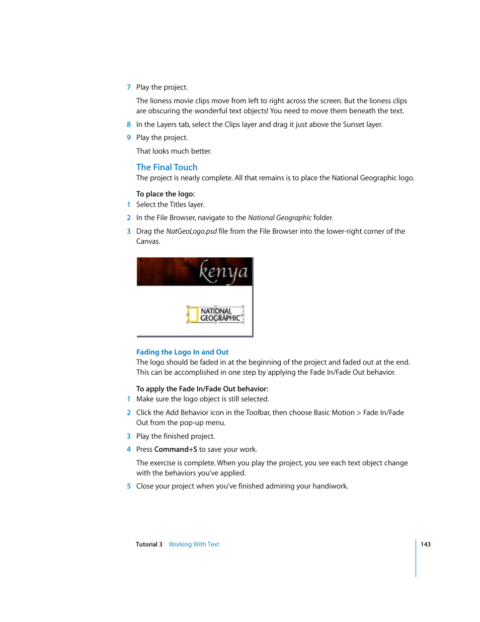 The final touch | Apple Motion 2 Tutorials User Manual | Page 143 / 235