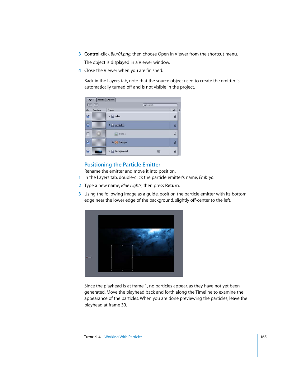 Positioning the particle emitter | Apple Motion 2 Tutorials User Manual | Page 165 / 235