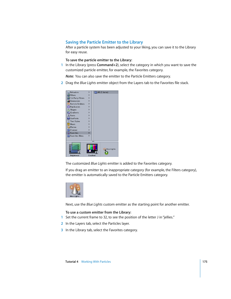 Saving the particle emitter to the library | Apple Motion 2 Tutorials User Manual | Page 175 / 235