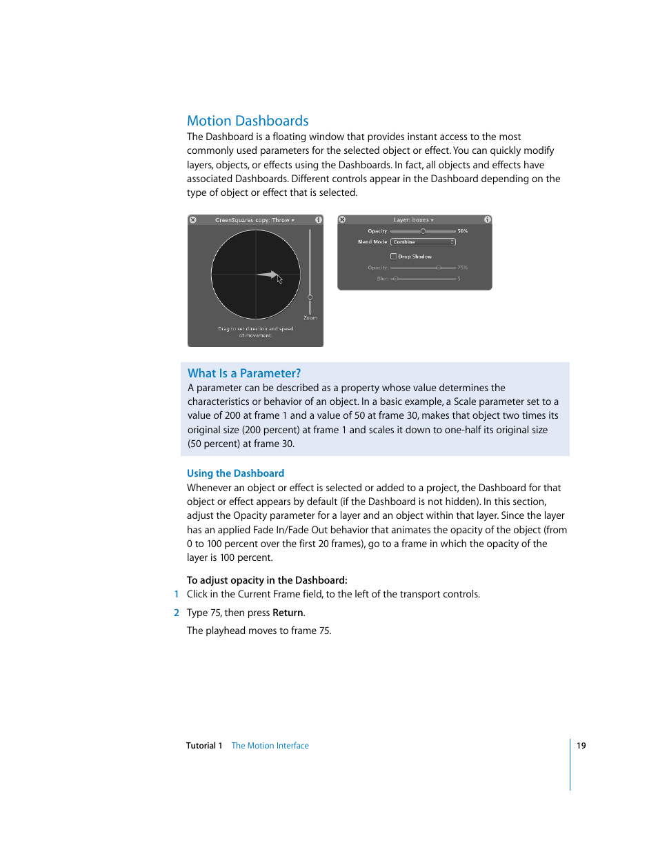 Motion dashboards, What is a parameter | Apple Motion 2 Tutorials User Manual | Page 19 / 235