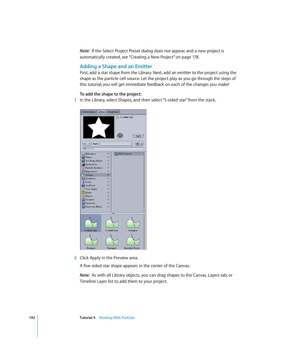 Adding a shape and an emitter | Apple Motion 2 Tutorials User Manual | Page 192 / 235