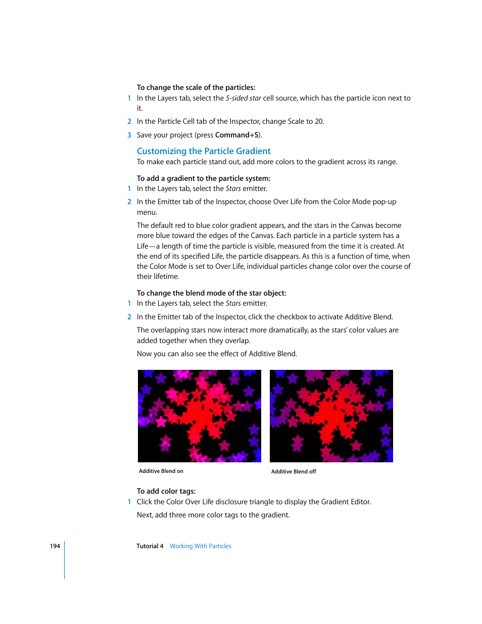Customizing the particle gradient | Apple Motion 2 Tutorials User Manual | Page 194 / 235