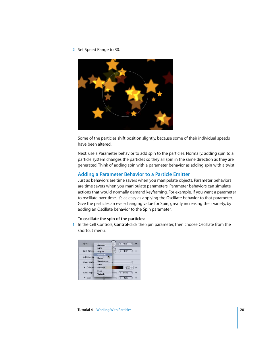 Adding a parameter behavior to a particle emitter | Apple Motion 2 Tutorials User Manual | Page 201 / 235