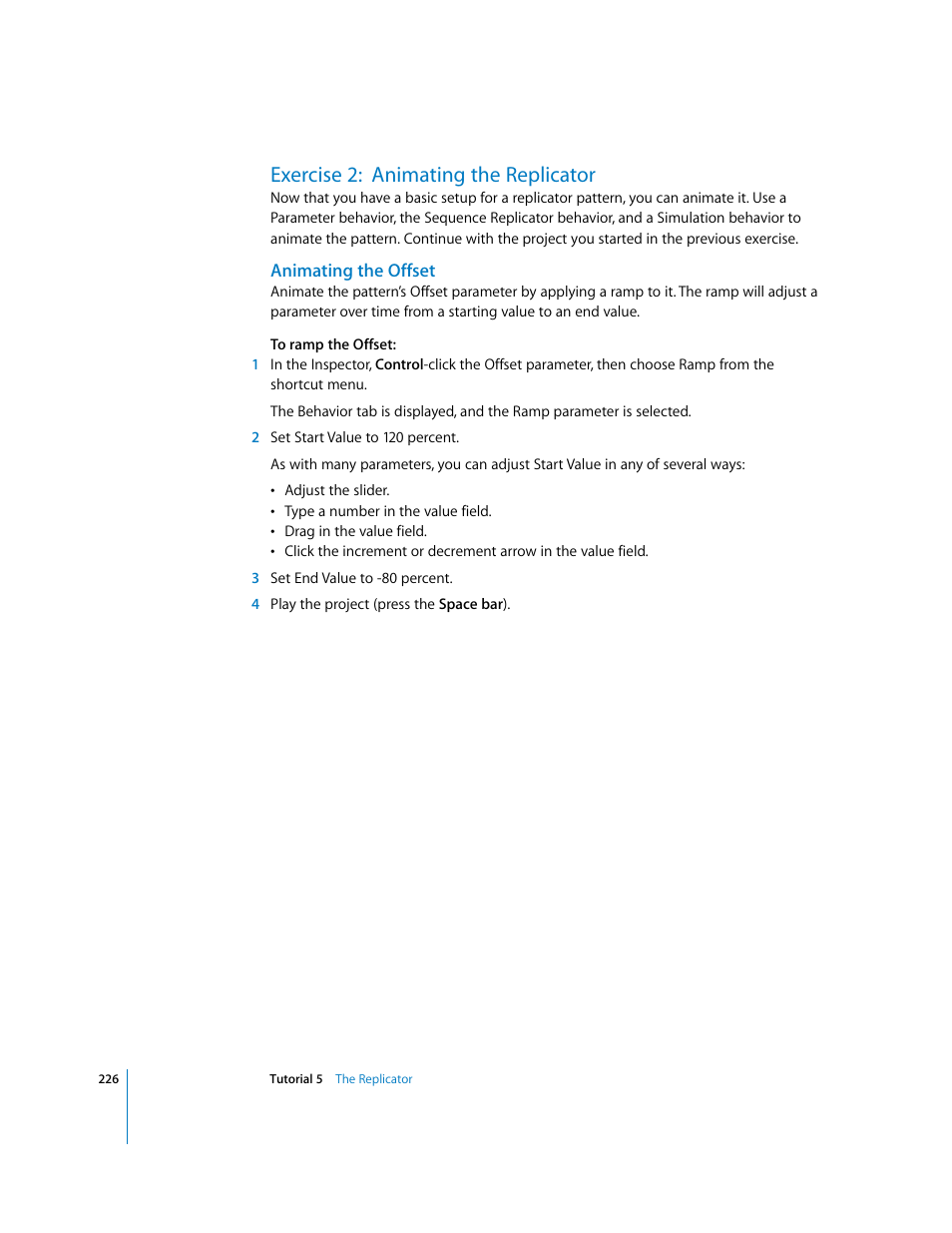 Exercise 2: animating the replicator, Animating the offset | Apple Motion 2 Tutorials User Manual | Page 226 / 235