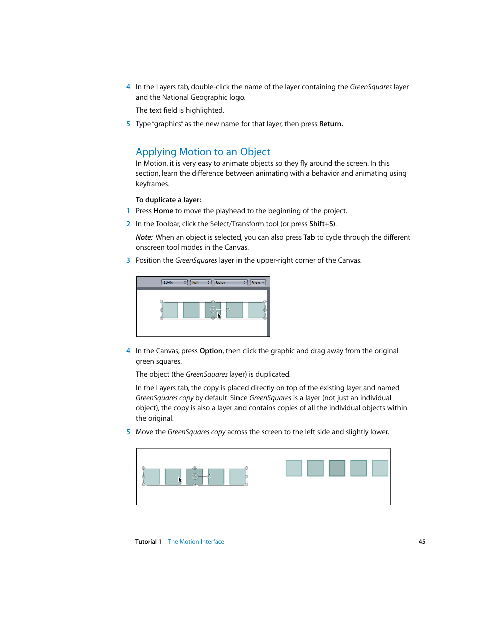 Applying motion to an object | Apple Motion 2 Tutorials User Manual | Page 45 / 235