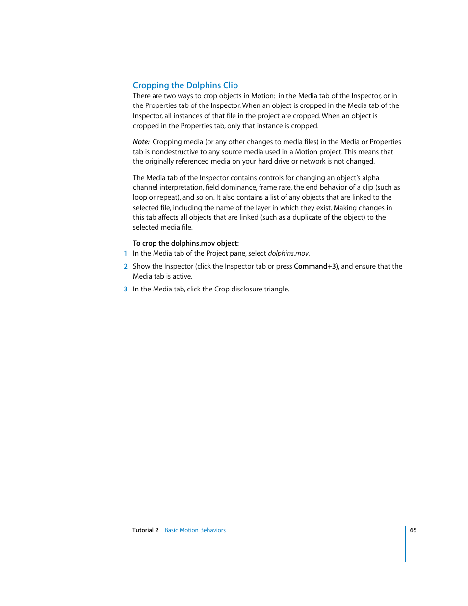 Cropping the dolphins clip | Apple Motion 2 Tutorials User Manual | Page 65 / 235