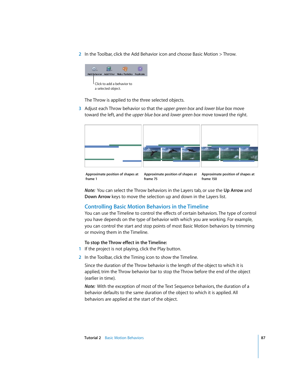 Controlling basic motion behaviors in the timeline | Apple Motion 2 Tutorials User Manual | Page 87 / 235