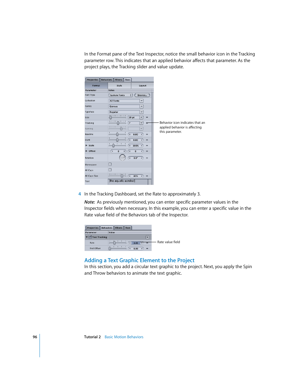 Adding a text graphic element to the project | Apple Motion 2 Tutorials User Manual | Page 96 / 235