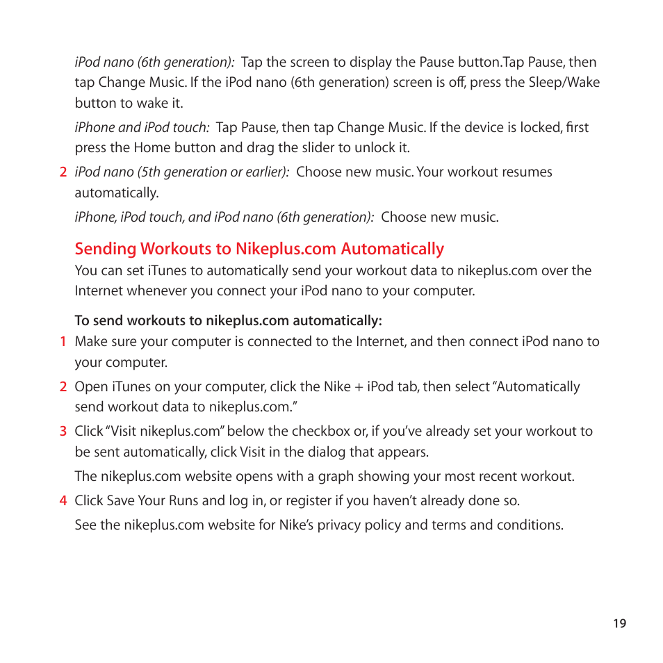 Sending workouts to nikeplus.com automatically | Apple Nike + iPod Sensor User Manual | Page 19 / 128