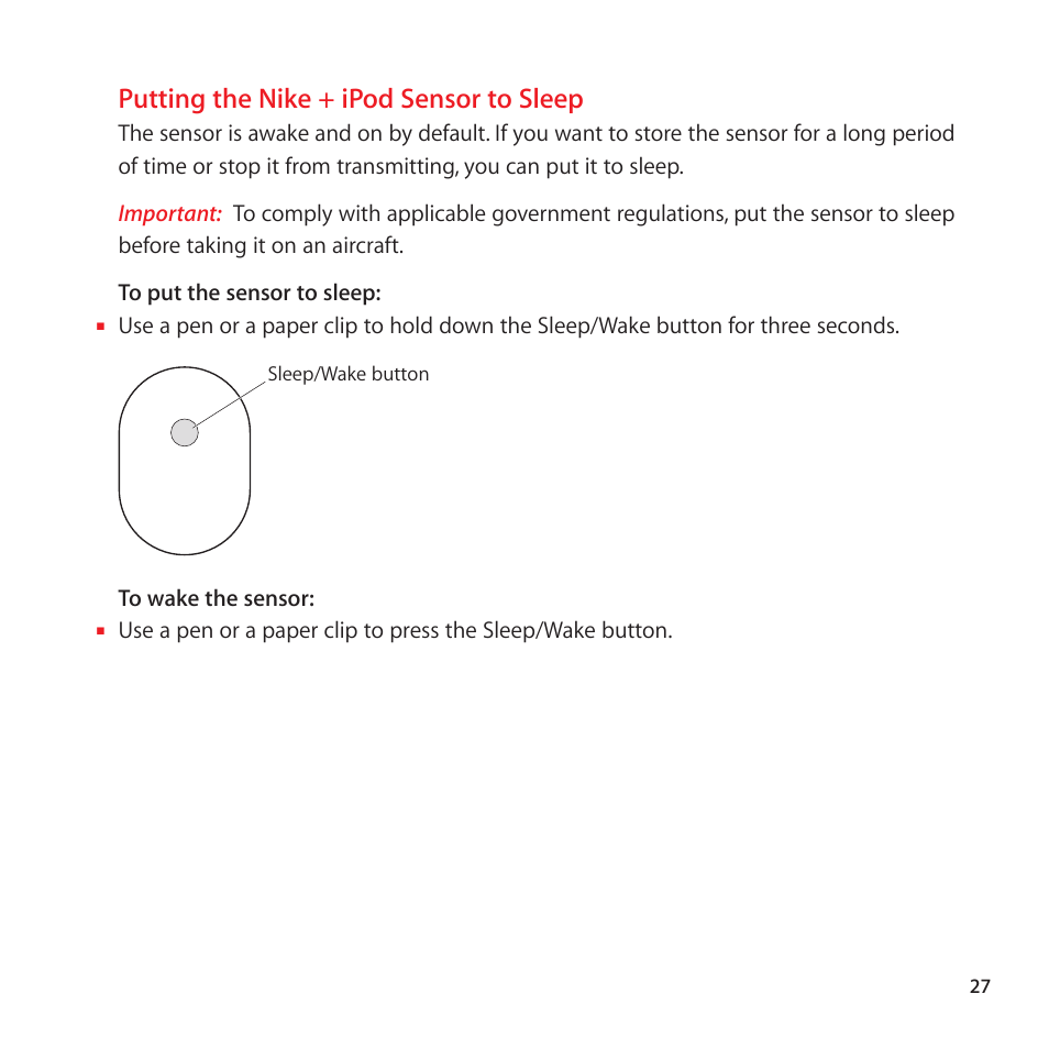 Putting the nike + ipod sensor to sleep | Apple Nike + iPod Sensor User Manual | Page 27 / 128