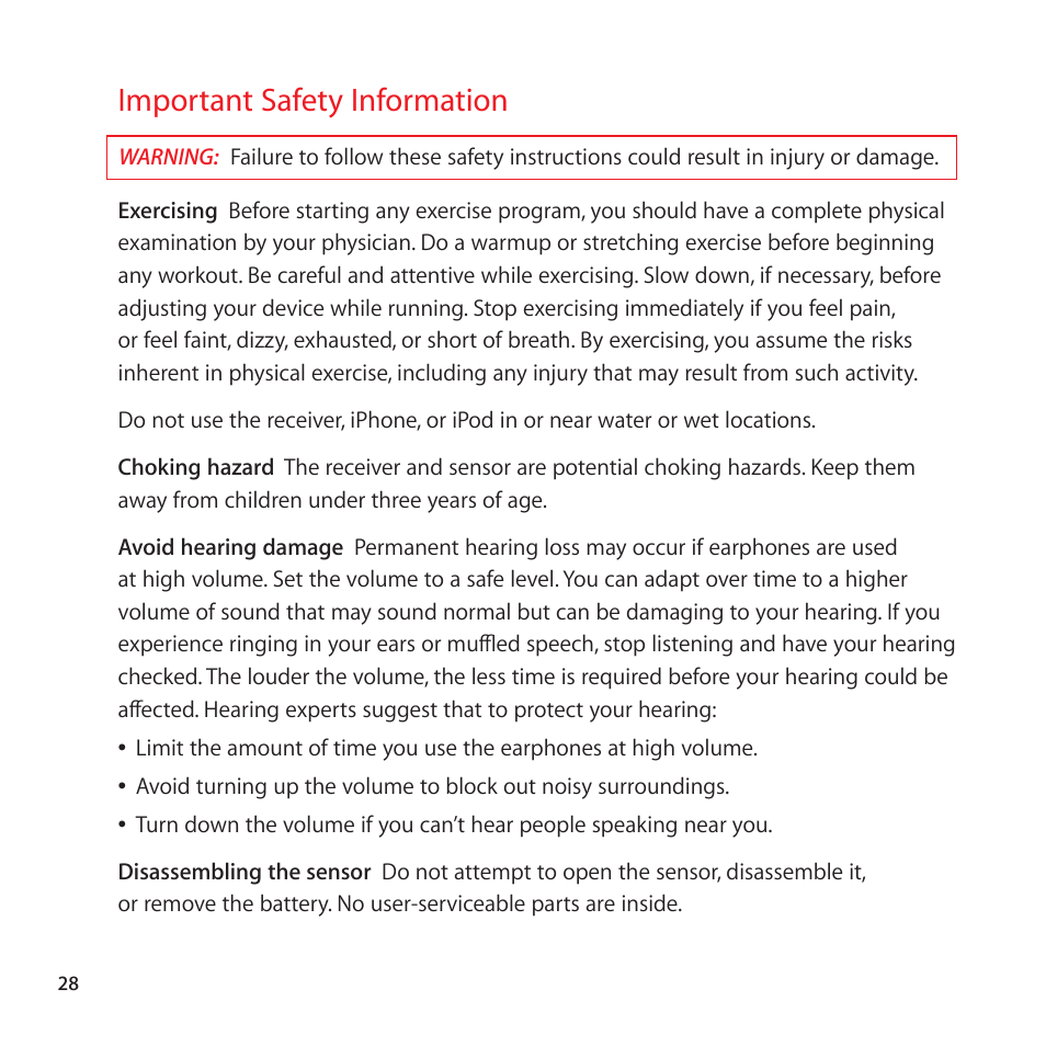 Important safety information, 28 important safety information | Apple Nike + iPod Sensor User Manual | Page 28 / 128