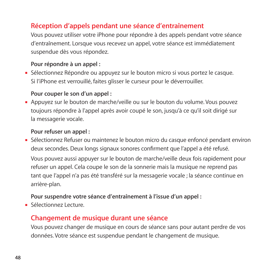 Changement de musique durant une séance | Apple Nike + iPod Sensor User Manual | Page 48 / 128