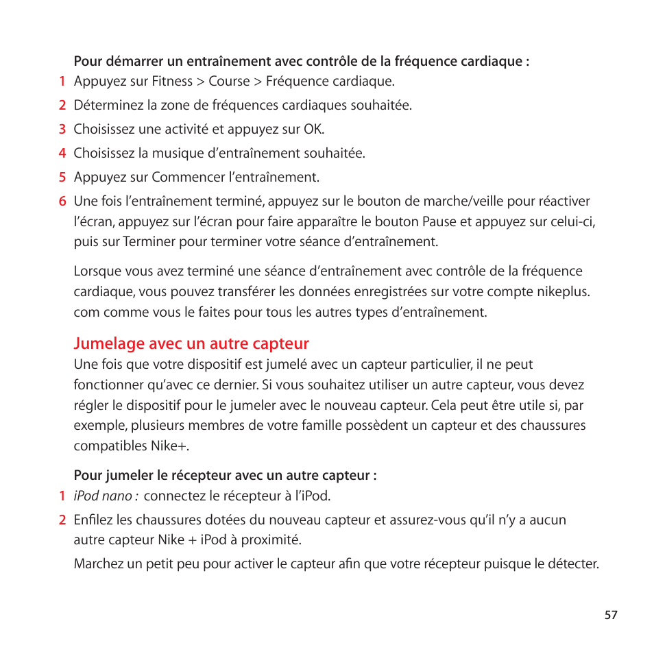 Jumelage avec un autre capteur | Apple Nike + iPod Sensor User Manual | Page 57 / 128