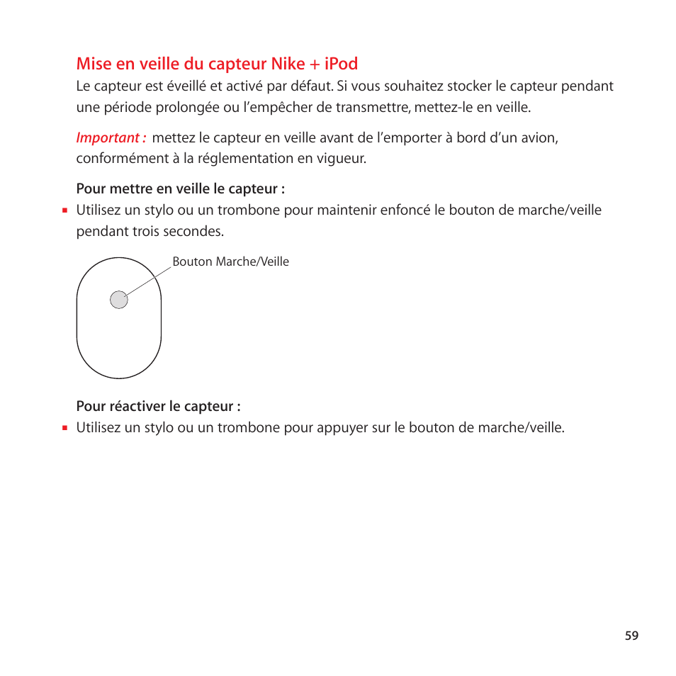 Mise en veille du capteur nike + ipod | Apple Nike + iPod Sensor User Manual | Page 59 / 128