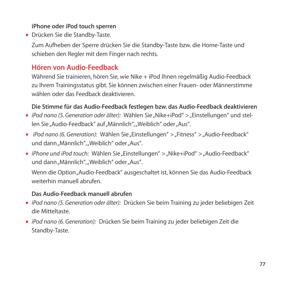 Hören von audio-feedback | Apple Nike + iPod Sensor User Manual | Page 77 / 128