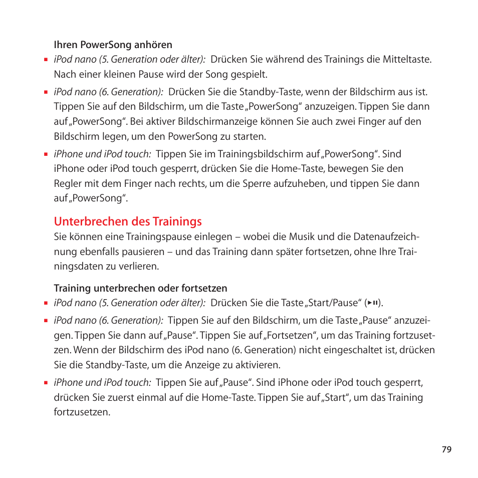 Unterbrechen des trainings | Apple Nike + iPod Sensor User Manual | Page 79 / 128