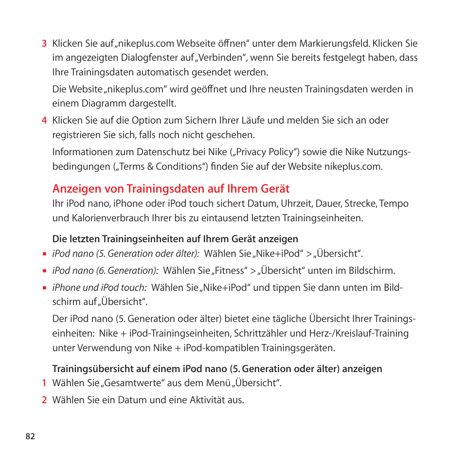 Anzeigen von trainingsdaten auf ihrem gerät | Apple Nike + iPod Sensor User Manual | Page 82 / 128