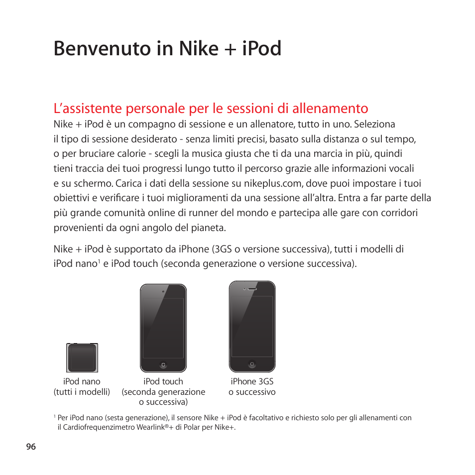 Benvenuto in nike + ipod | Apple Nike + iPod Sensor User Manual | Page 96 / 128