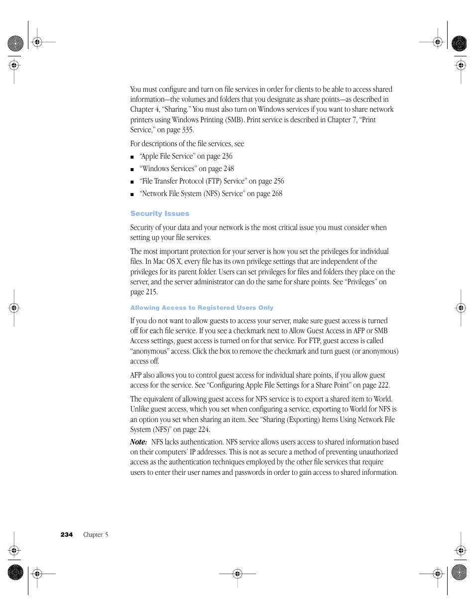 Security issues | Apple Mac OS X Server (version 10.2.3 or later) User Manual | Page 234 / 690