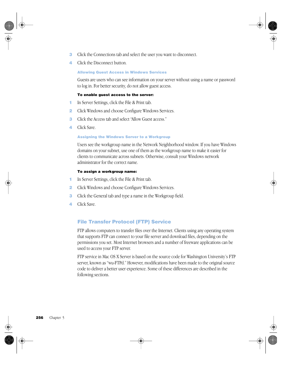 File transfer protocol (ftp) service, File transfer protocol (ftp) service 256 | Apple Mac OS X Server (version 10.2.3 or later) User Manual | Page 256 / 690