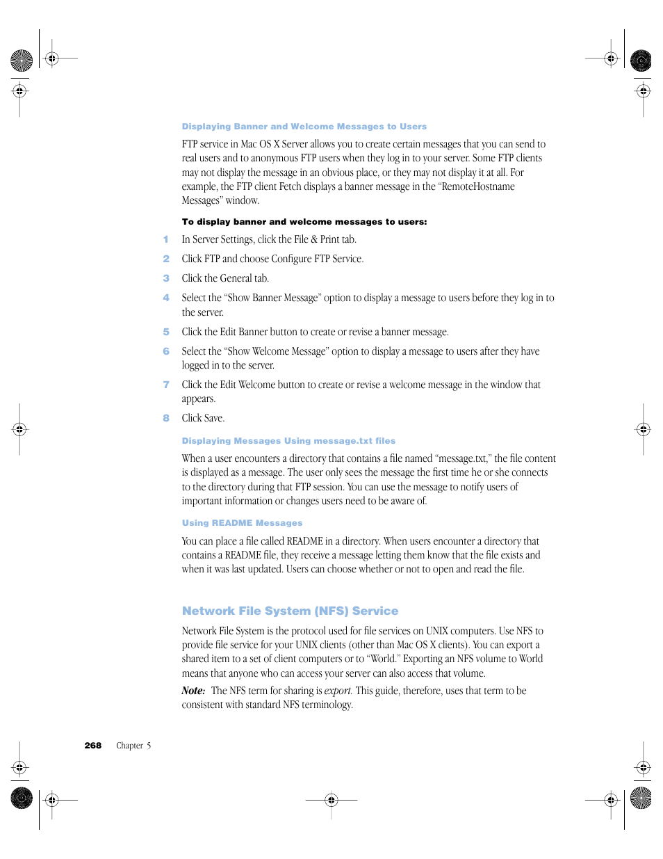 Network file system (nfs) service, Network file system (nfs) service 268 | Apple Mac OS X Server (version 10.2.3 or later) User Manual | Page 268 / 690