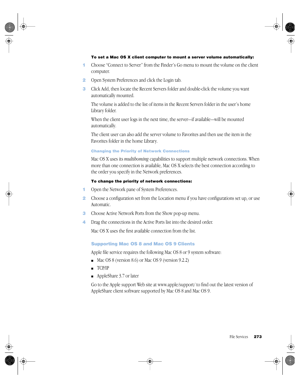 Supporting mac os 8 and mac os 9 clients | Apple Mac OS X Server (version 10.2.3 or later) User Manual | Page 273 / 690