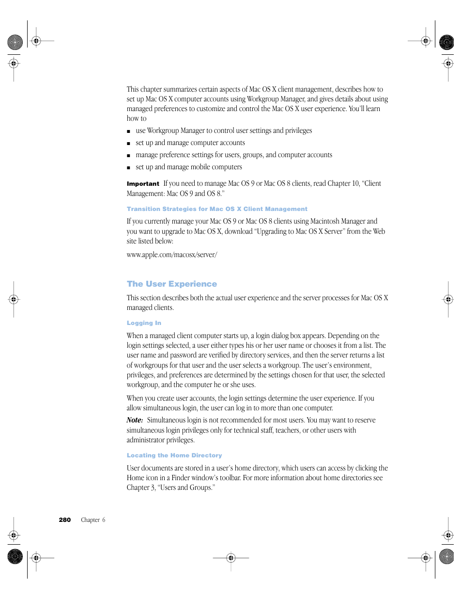 The user experience, The user experience 280 | Apple Mac OS X Server (version 10.2.3 or later) User Manual | Page 280 / 690