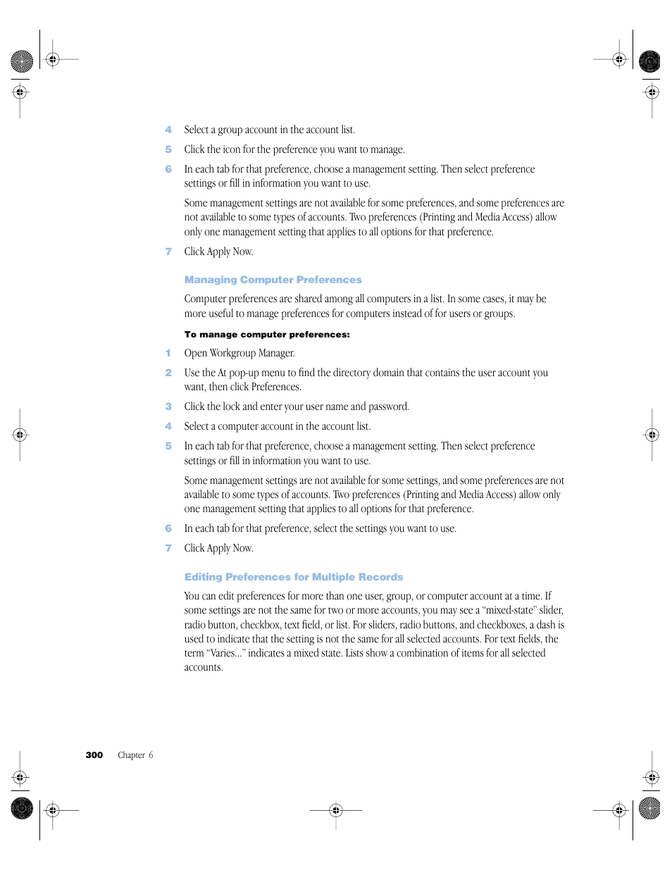 Managing computer preferences, Editing preferences for multiple records | Apple Mac OS X Server (version 10.2.3 or later) User Manual | Page 300 / 690