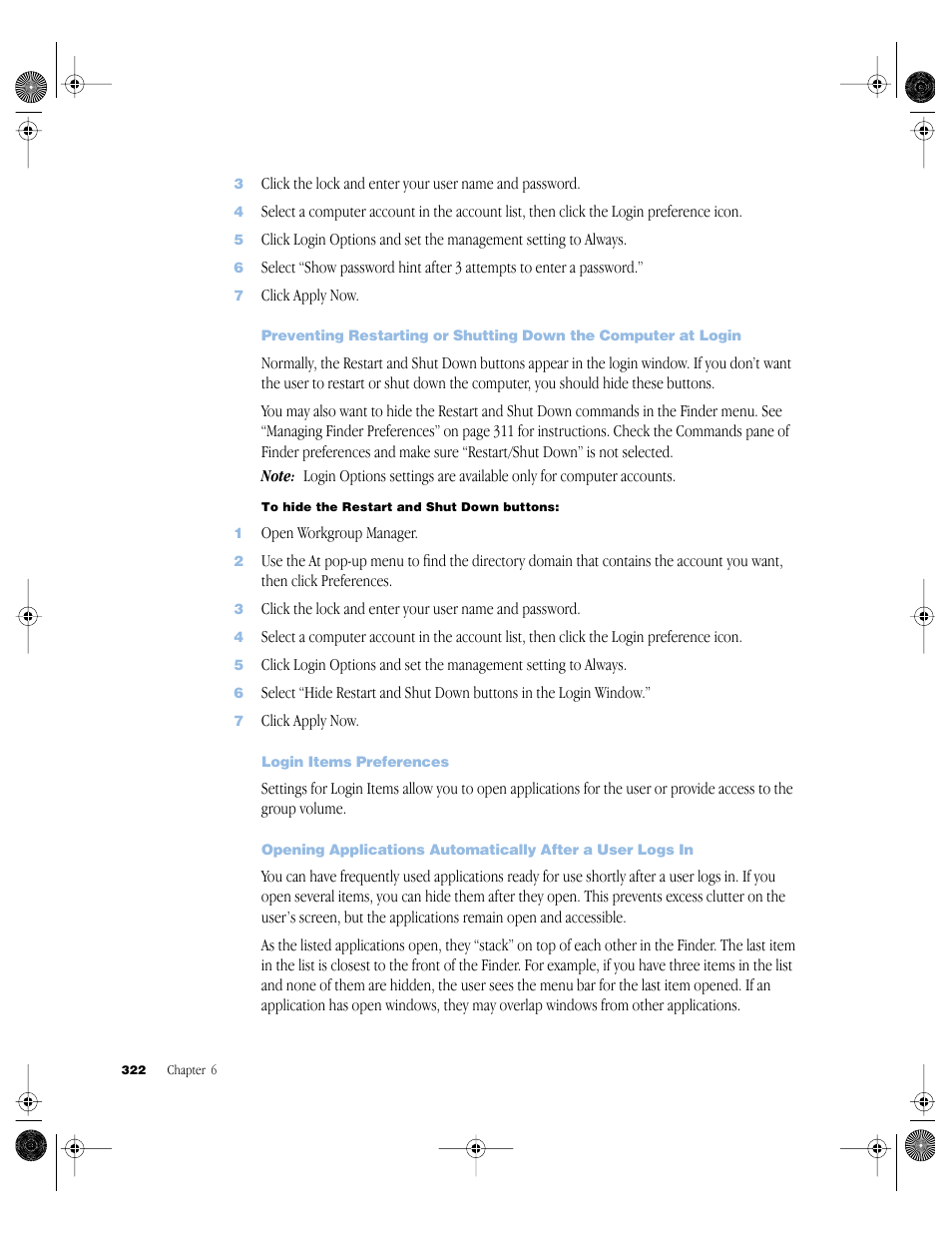 Login items preferences | Apple Mac OS X Server (version 10.2.3 or later) User Manual | Page 322 / 690