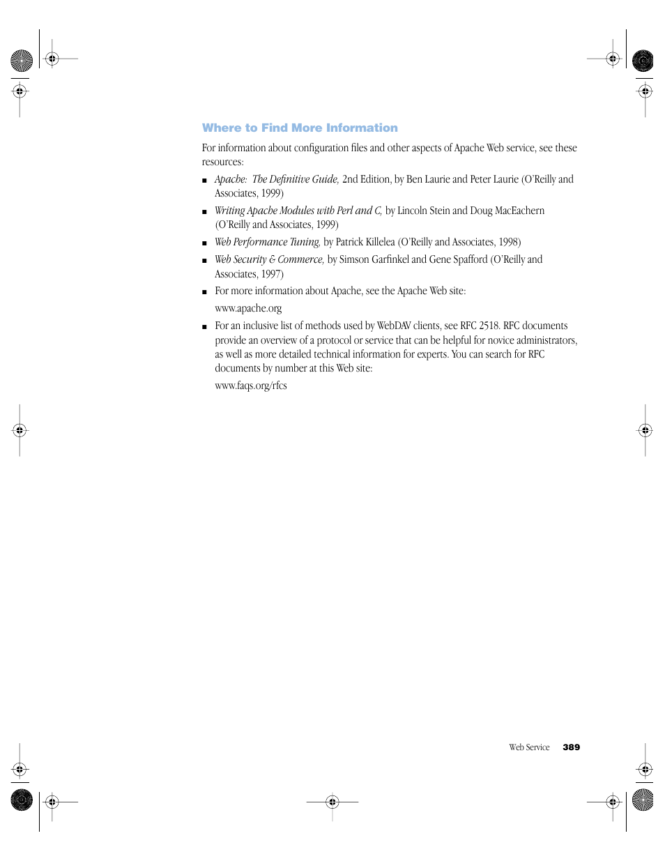 Where to find more information, Where to find more information 389 | Apple Mac OS X Server (version 10.2.3 or later) User Manual | Page 389 / 690