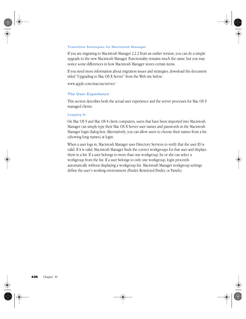 The user experience | Apple Mac OS X Server (version 10.2.3 or later) User Manual | Page 436 / 690