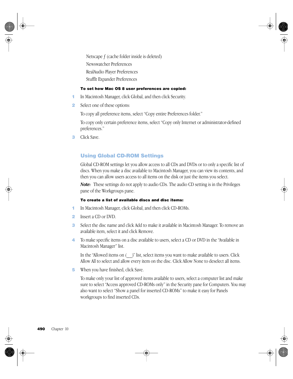 Using global cd-rom settings, Using global cd-rom settings 490 | Apple Mac OS X Server (version 10.2.3 or later) User Manual | Page 490 / 690