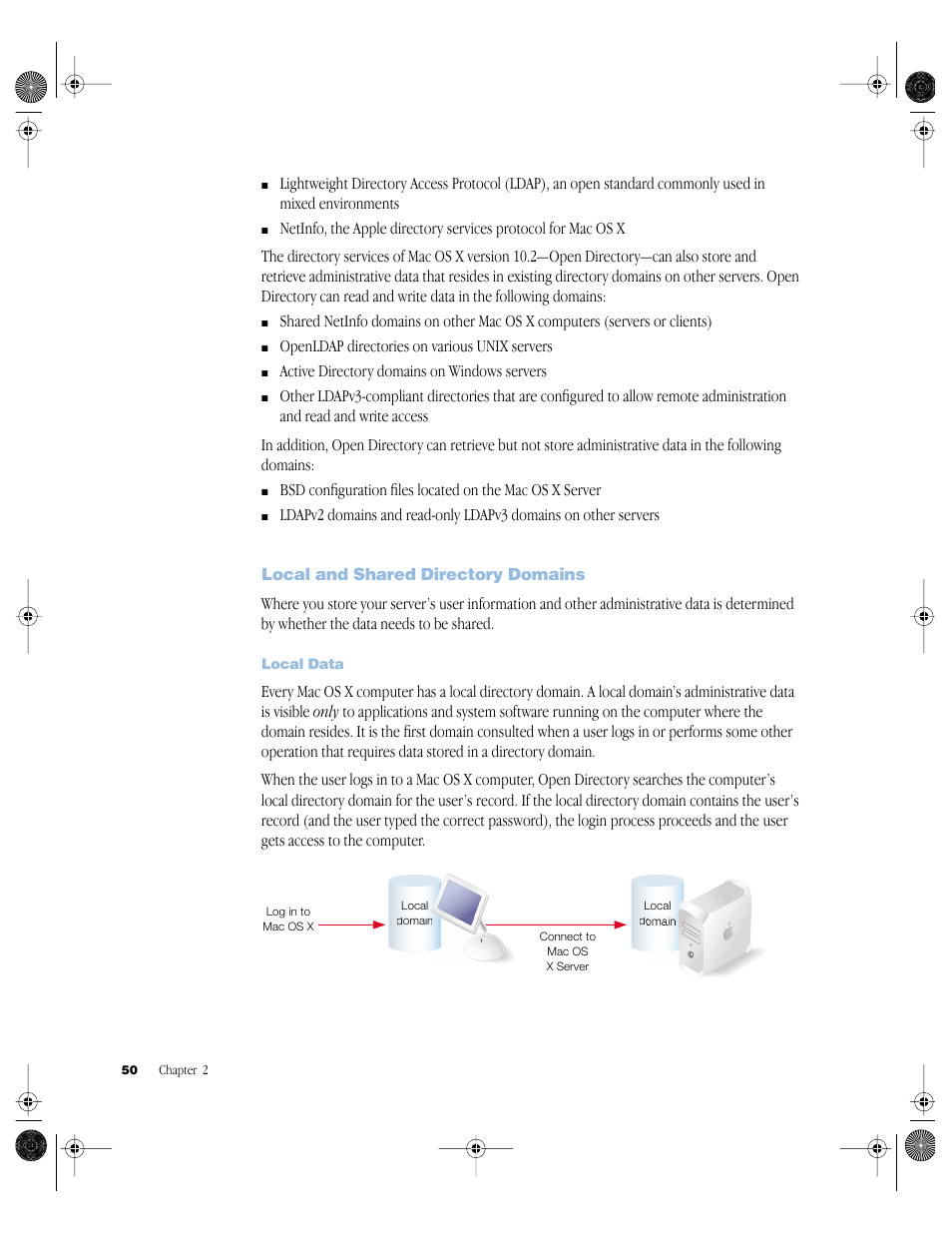 Local and shared directory domains, Local data, Local and shared directory domains 50 | Apple Mac OS X Server (version 10.2.3 or later) User Manual | Page 50 / 690