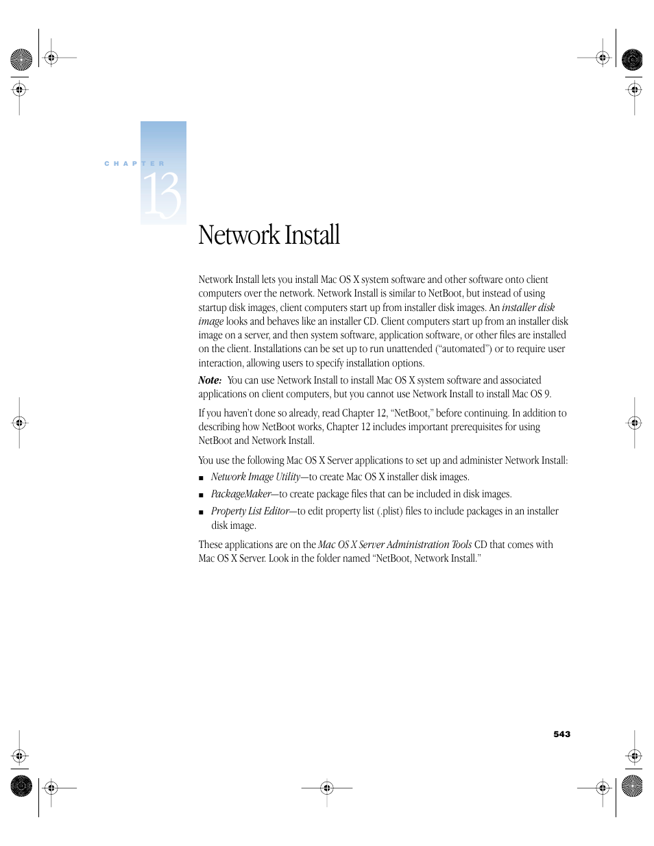 Network install, Network install 543 | Apple Mac OS X Server (version 10.2.3 or later) User Manual | Page 543 / 690