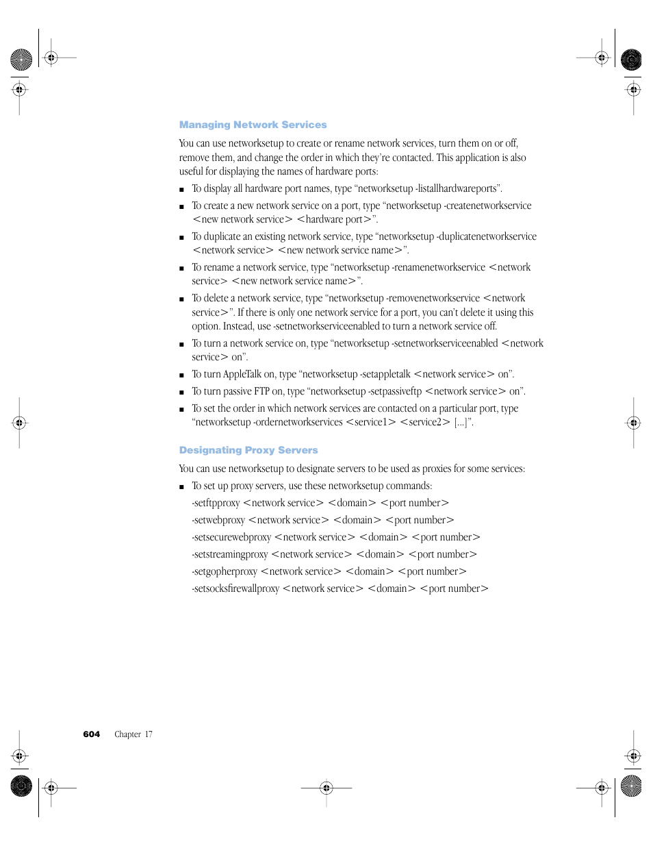 Managing network services, Designating proxy servers | Apple Mac OS X Server (version 10.2.3 or later) User Manual | Page 604 / 690