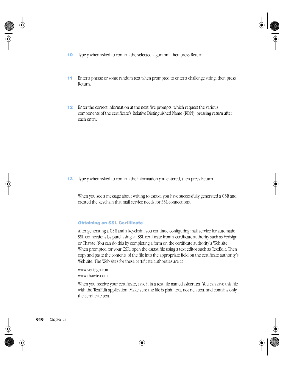 Obtaining an ssl certificate | Apple Mac OS X Server (version 10.2.3 or later) User Manual | Page 616 / 690