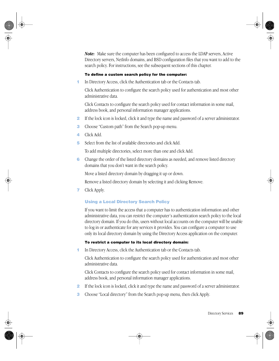 Using a local directory search policy | Apple Mac OS X Server (version 10.2.3 or later) User Manual | Page 89 / 690