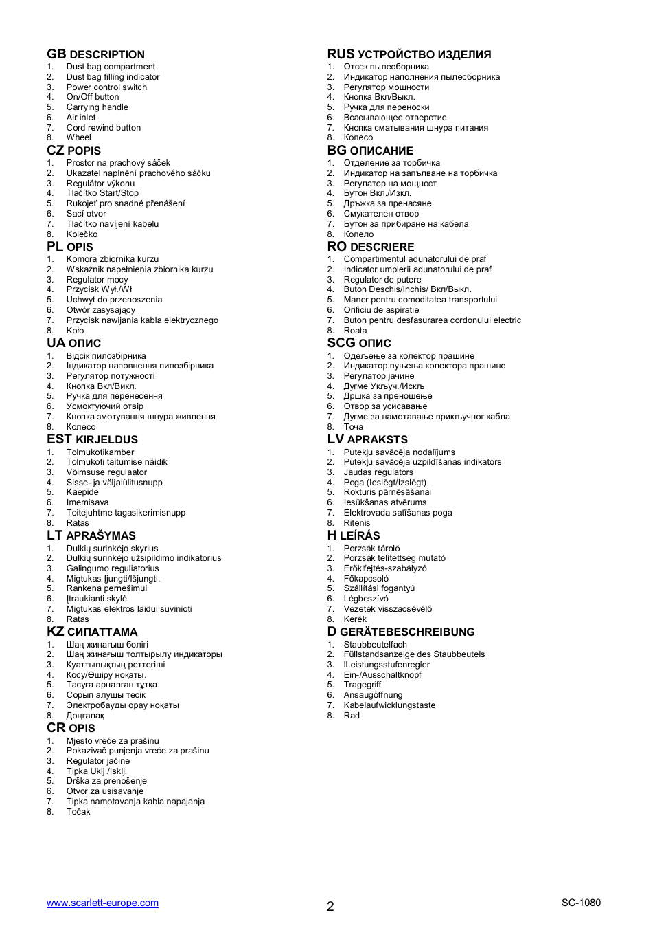 Ua scg, Kz d | Scarlett SC-1080 User Manual | Page 2 / 22