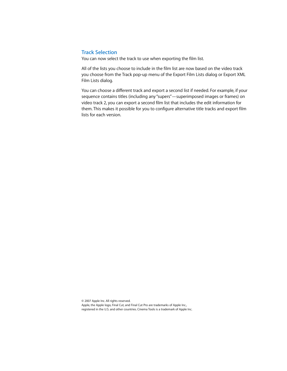 Track selection | Apple Cinema Tools 4 New Features User Manual | Page 6 / 6