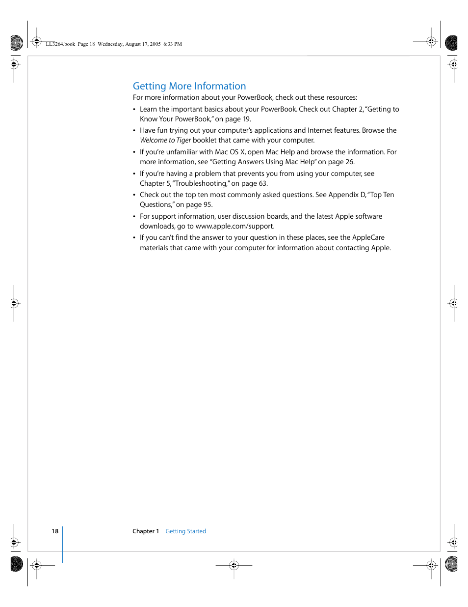 Getting more information | Apple PowerBook G4 (17-inch, Double Layer Super Drive) User Manual | Page 18 / 112