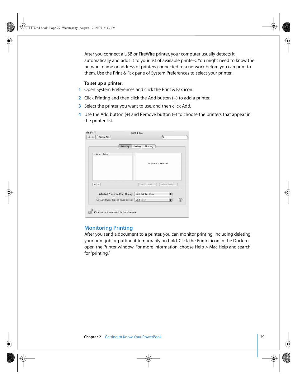 Monitoring printing | Apple PowerBook G4 (17-inch, Double Layer Super Drive) User Manual | Page 29 / 112