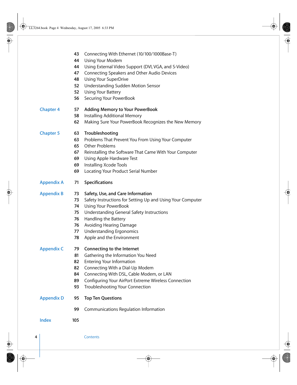 Apple PowerBook G4 (17-inch, Double Layer Super Drive) User Manual | Page 4 / 112