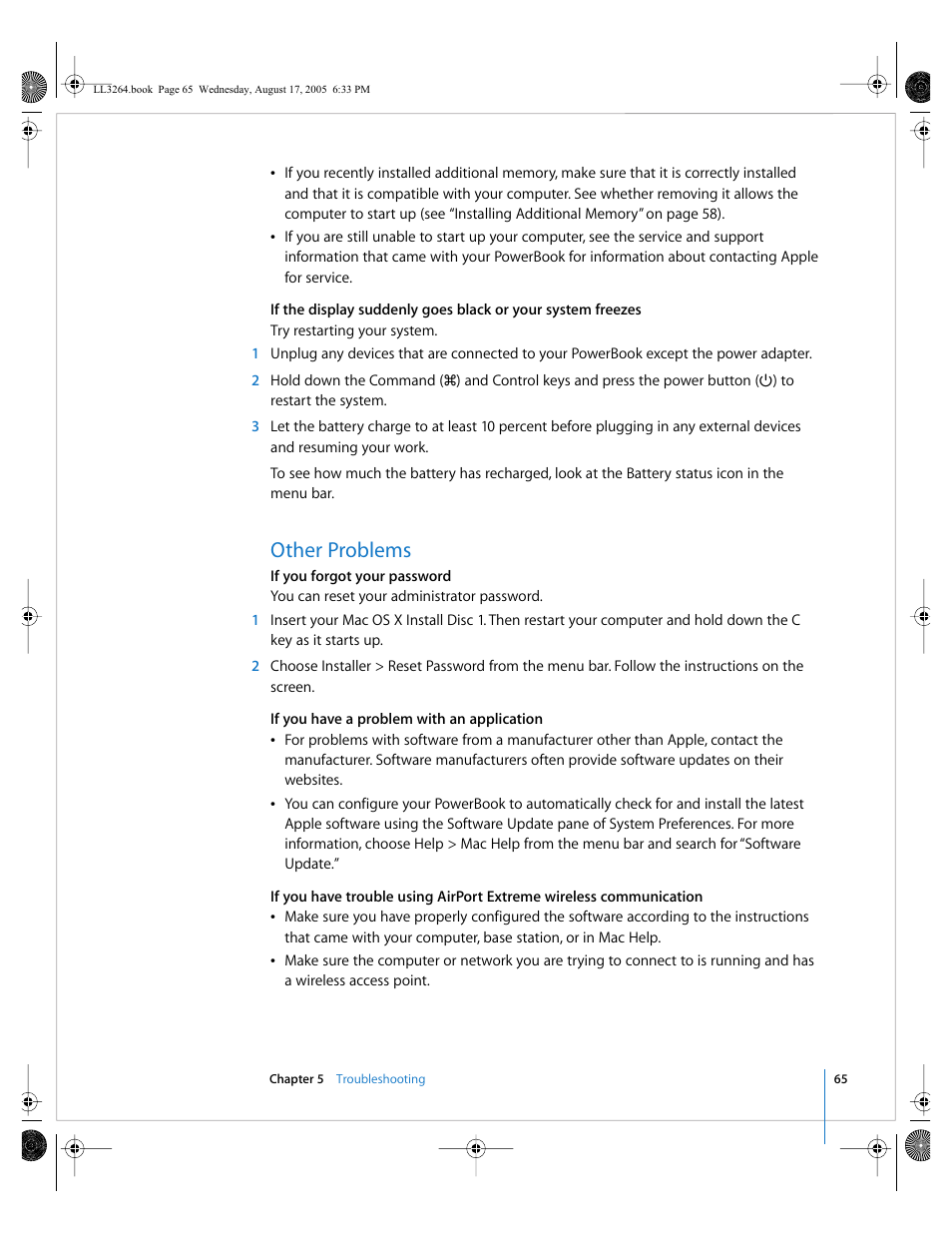 Other problems | Apple PowerBook G4 (17-inch, Double Layer Super Drive) User Manual | Page 65 / 112