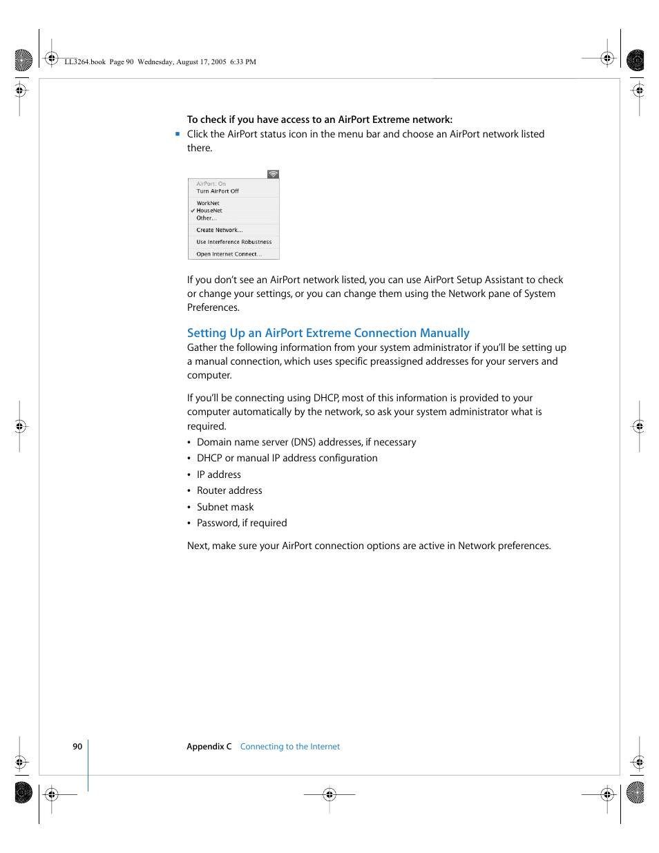 Setting up an airport extreme connection manually | Apple PowerBook G4 (17-inch, Double Layer Super Drive) User Manual | Page 90 / 112