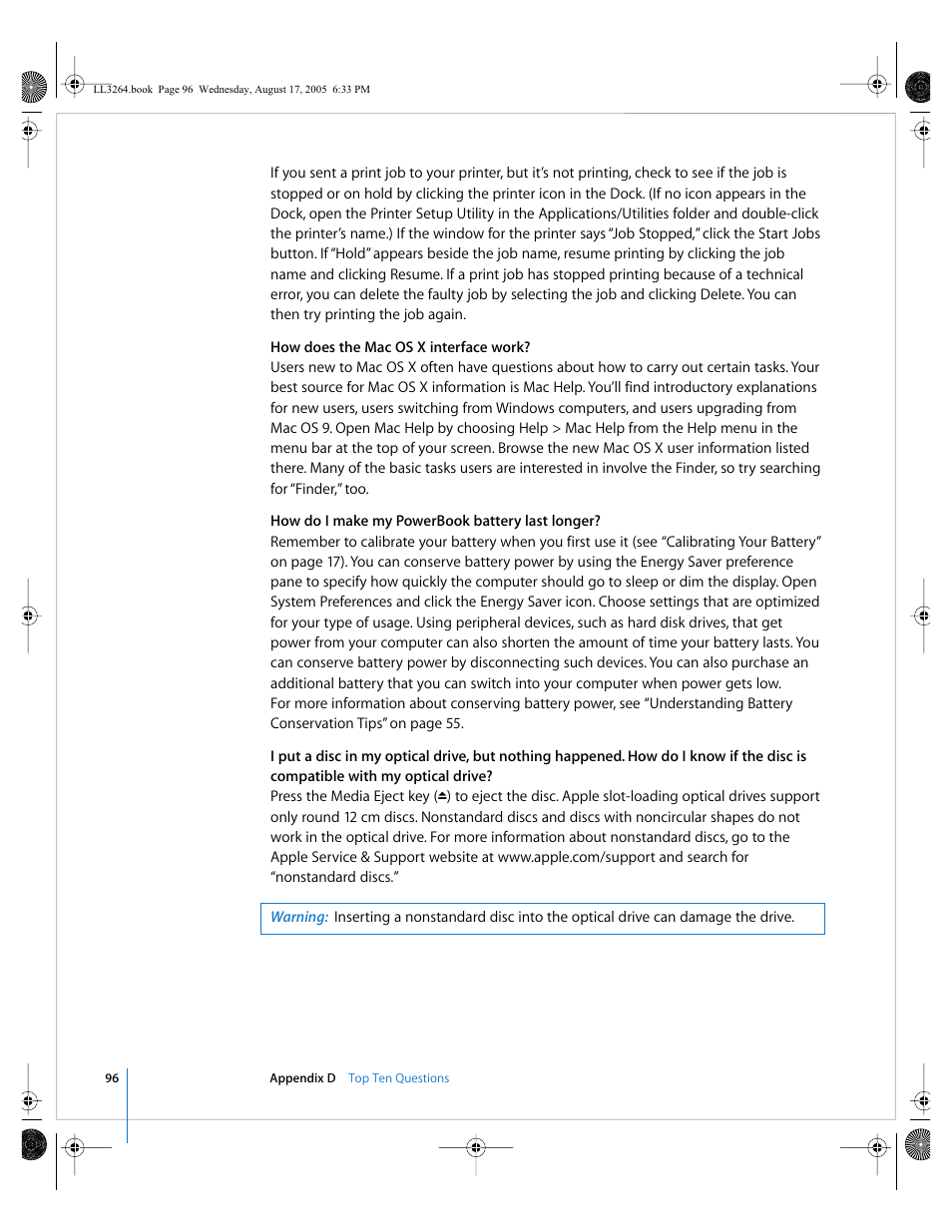 Apple PowerBook G4 (17-inch, Double Layer Super Drive) User Manual | Page 96 / 112
