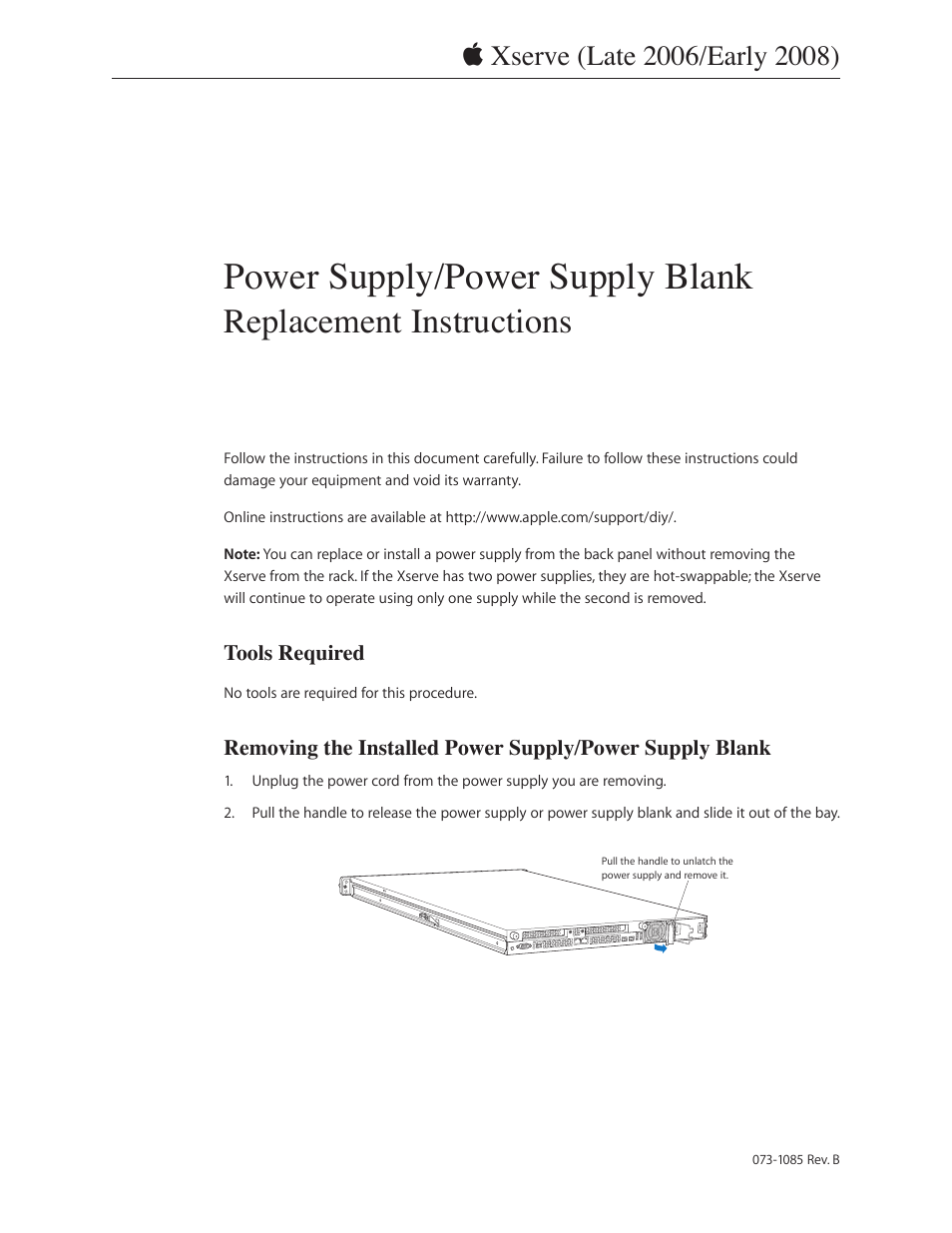 Apple Xserve (Early 2008) DIY Procedure for Hard Supply User Manual | 2 pages