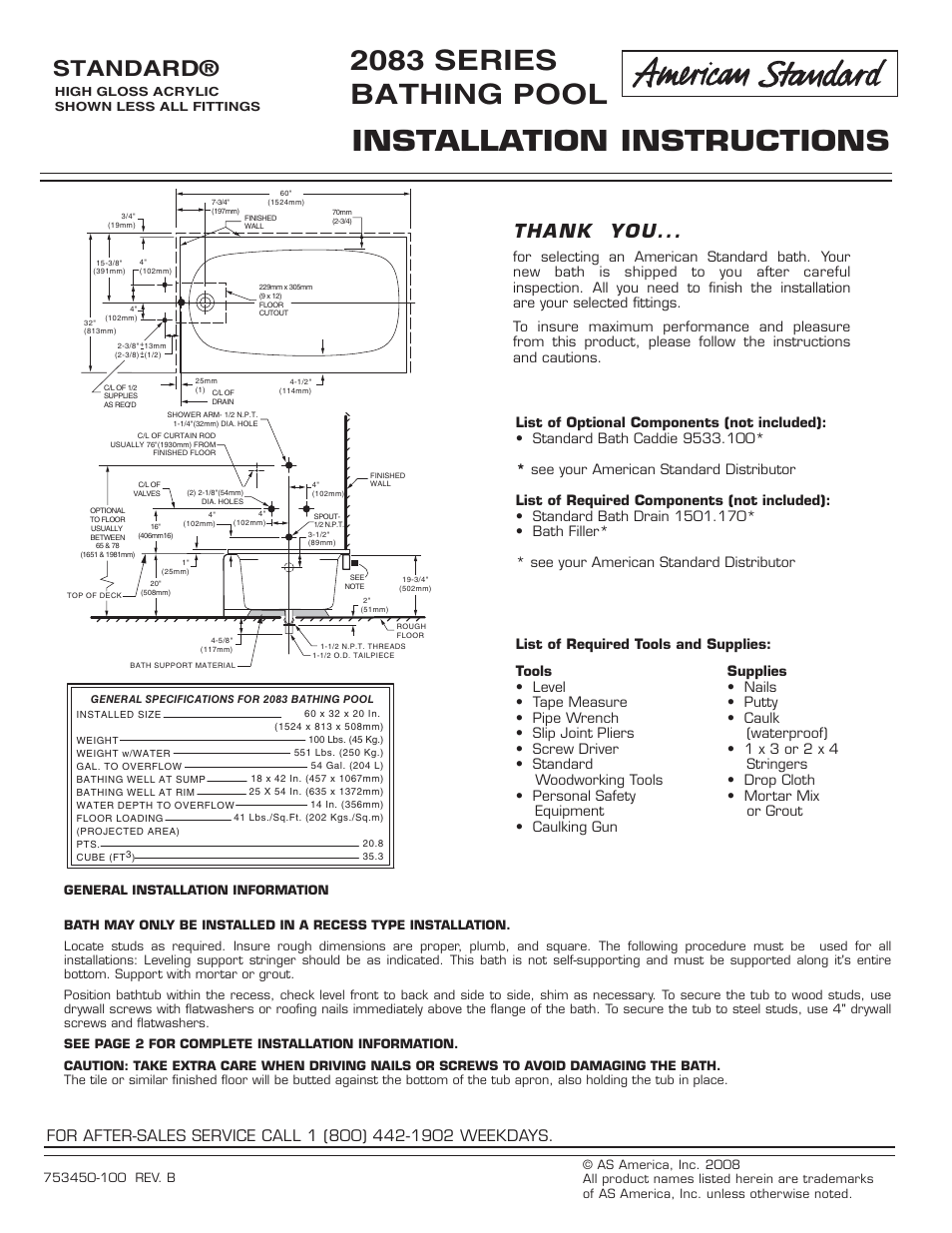 American Standard Standard 2083 SERIES User Manual | 2 pages